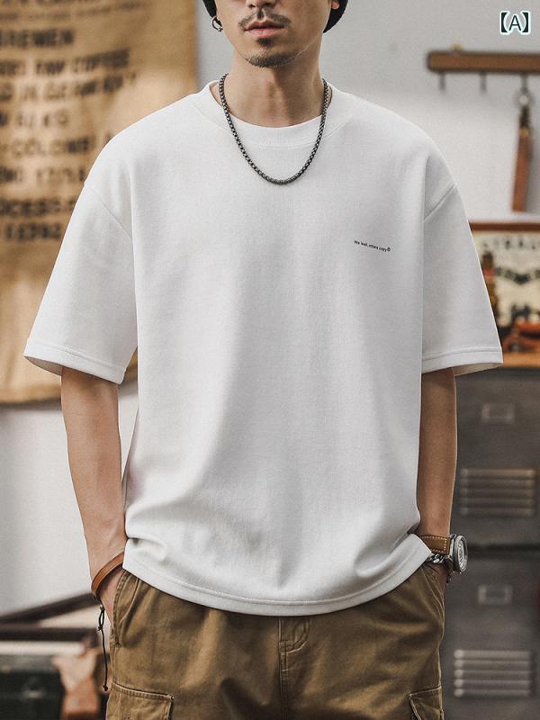 メンズ 半袖 Tシャツ トップス 夏 アメリカン フロントワンポイントプリント テキスト英文字 単 無地 シンプル 通気性 通気性 カジュアル レジャー