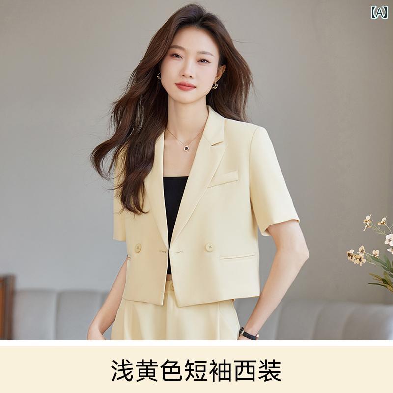レディース 夏 背広 女子らしい 成年者 レディース 夏 薄っぺら 小っちゃい 半袖 名取り草着 ロングズボン下 セットアップ 上下2点仕掛ける 流行り物