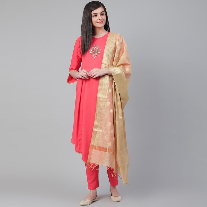 レディース エスニックファッション 民族衣装 インド 服 サイド カバー 3点セット 綿 丈 レッド 秋 エキゾチック ゆったりシルエット