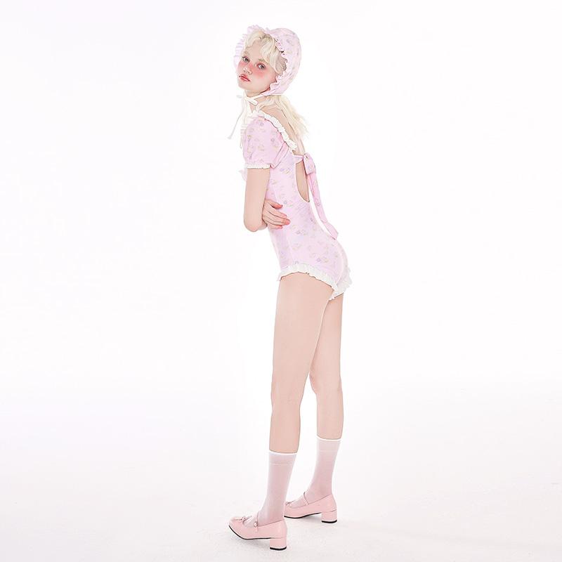 水着 かわいい レディース 夏 おしゃれ ベビー ワンピース ウエストカバー スリム ワンピース 女子 胸パッド ワイヤーし 帽子 バックレス