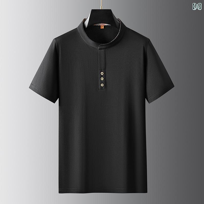 ポロシャツ お父さん スタンドカラーコットン 半袖 Tシャツ 夏 薄手 大きめ サイズ 大きめ サイズ カジュアル ポロシャツ 通気性