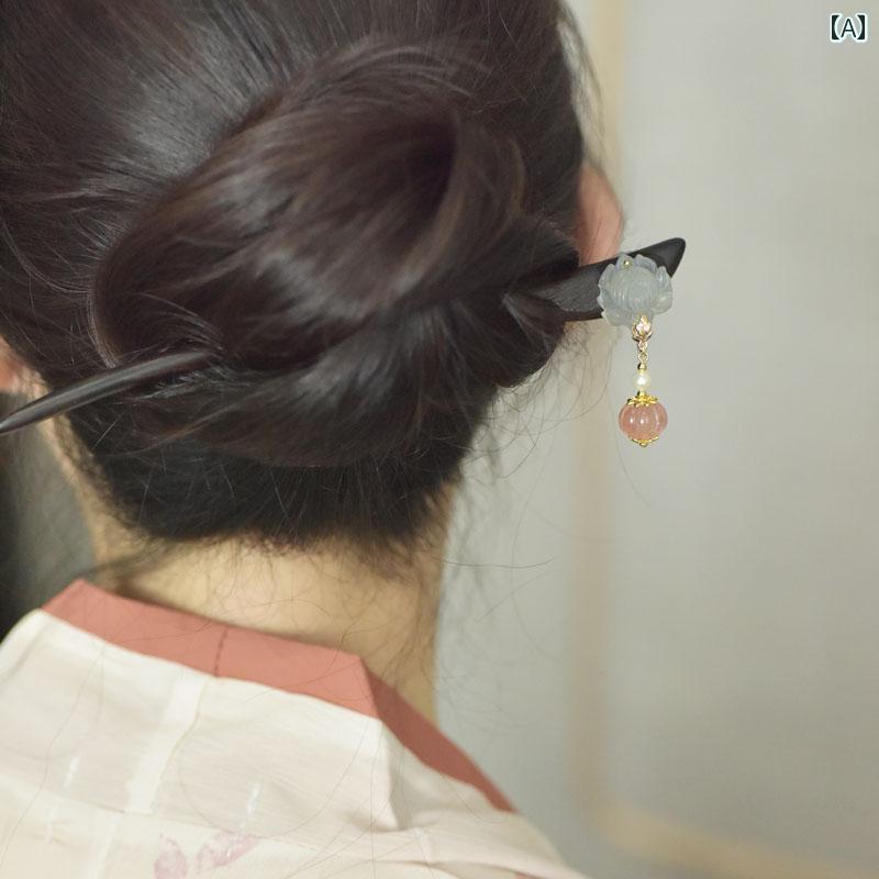 かんざし レディース ヘアアクセサリー 簪 エスニック 髪飾り ロータス ヘアピン シンプル モダン デイリー アップ 黒 サンダルウッド レトロ