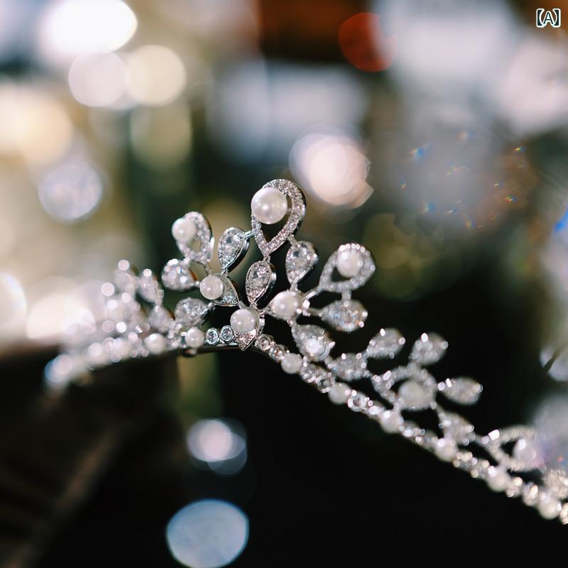 ティアラ フレンチ パール レディース 花嫁 結婚式 エレガント シンプル 誕生日 大人式 ブライダル クラウン カチューシャ ウェディング プリンセス｜セキュアデポ