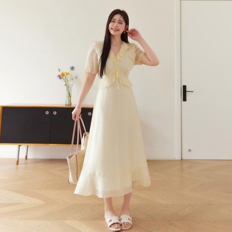 衣装 格好のいい レディース 御上さん服 大きめ大きさ ゆったり ぽっ自転車 ワンピ 御召しもの フラウンス シフォン 夏 姫御前風
