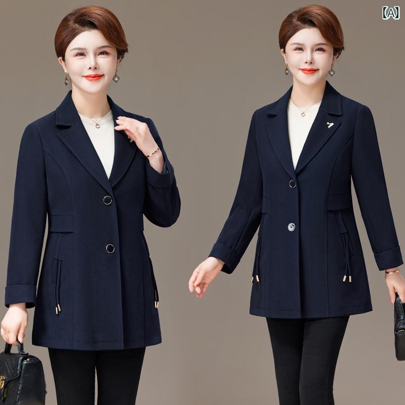 婦人服 レディース ママ ウインドブレーカー ジャケット スーツ 襟 ショート 春秋 大きめサイズ トップス 上品 カジュアル ポケット ワンポイント ボタン 大人 落ち着いた｜セキュアデポ 9,632円