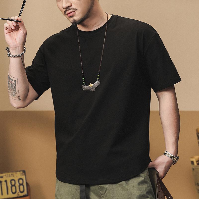 トップス シャツ Tシャツ メンズ アメリカン カジュアル 夏用 ブラック ヘビーウェイト 半袖 レトロ ワークウェア 半袖 男性用 快適 レイヤリング