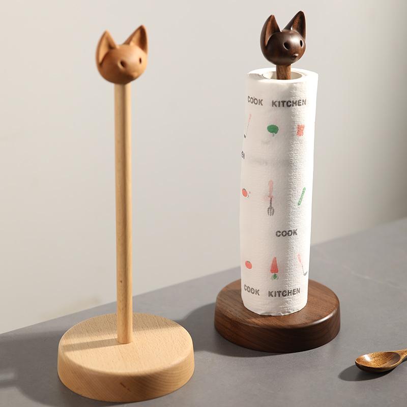 キッチン ロール ペーパー ホルダー 木 子猫 組み立て式 モダン 収納 サステナブル シンプル 装飾品 北欧