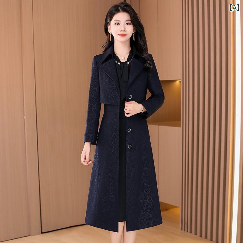 レディース レディース 春秋 コート 丈 薄手 ポロ襟 シック シングルブレスト スリムフィット 淑女 上品 合わせやい 紺 大きめサイズ｜セキュアデポ