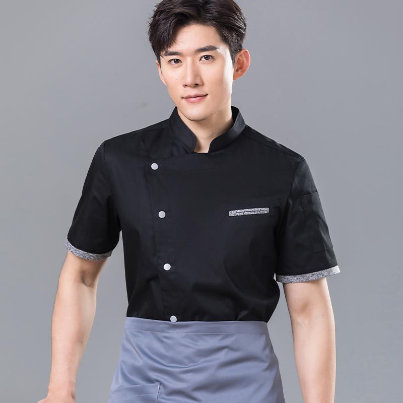 コックコート 厨房衣 メンズ 制服 ユニフォーム シェフ 料理人 パティシエ 作業着 半袖 夏服 ホテル レストラン キッチン 薄地