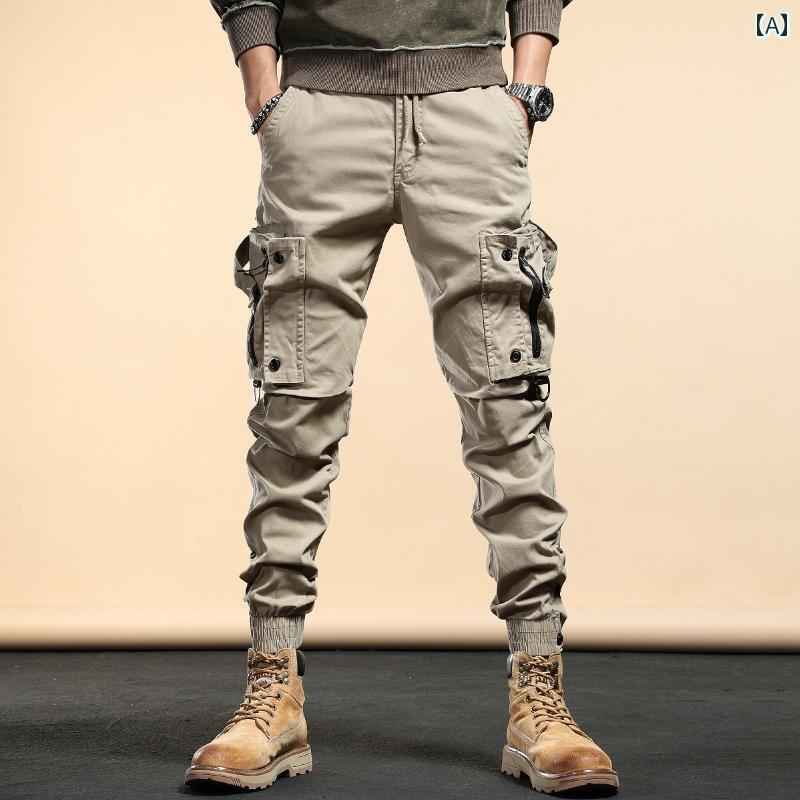 カジュアル パンツ メンズ 長ズボン ミリタリー オーバー オール メンズ 春 ジッパー ポケット 足首 ネクタイ 戦術 ズボン 春秋 ボトム｜セキュアデポ