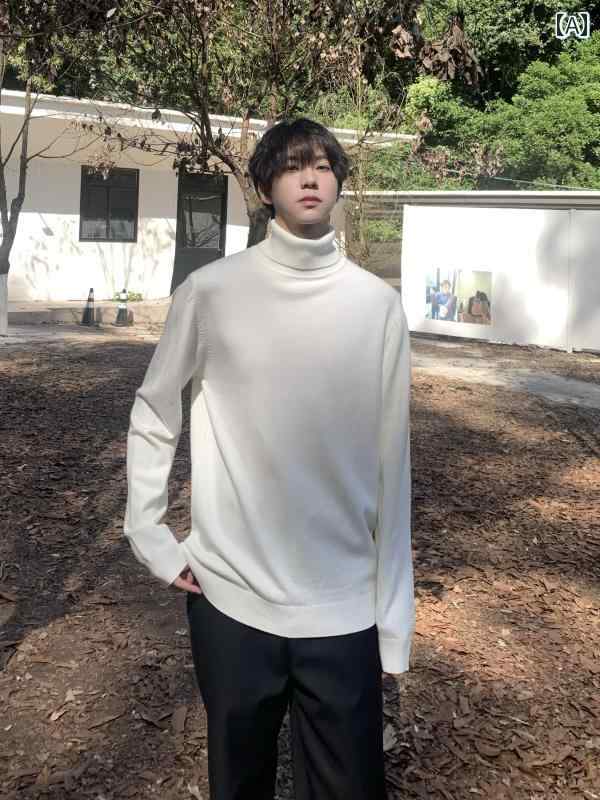 メンズ 秋冬 無地 韓国 タートルネックセーター 内側 ニット セーター プルオーバーシャツ