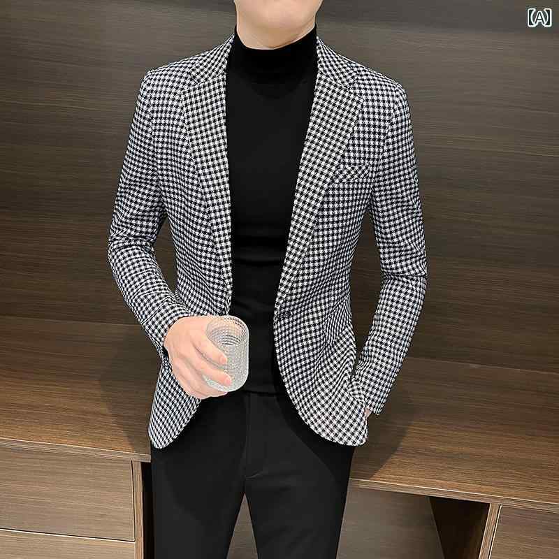 メンズ カジュアル 千鳥格子 スーツ ジャケット 春秋 ハイエンド ビジネス チェック柄 ワンピース トップス