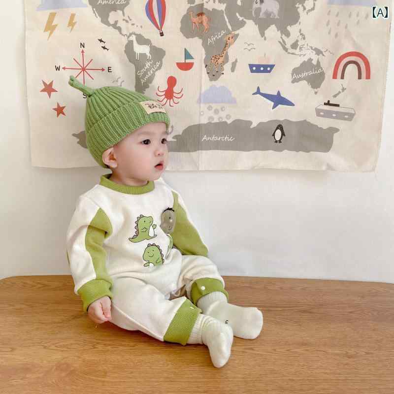 ベビーウェア かわいい 春秋新 男の子 長袖 プルオーバー ジャンプ スーツ 幼児 恐竜 韓国 屋外 クローリング スーツ