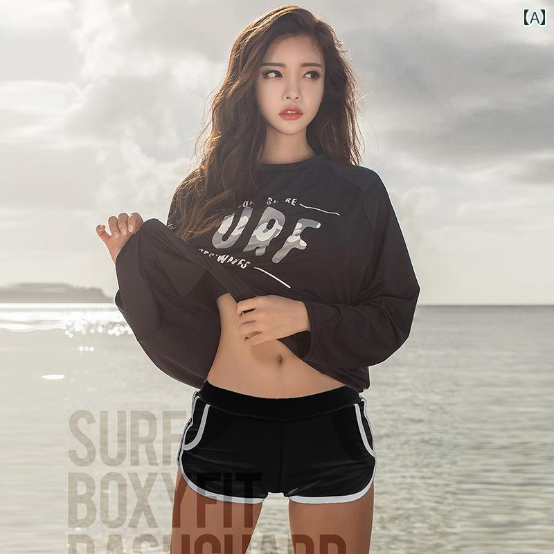 サーフスーツ スポーツ 水着 韓国 ダイビング スーツ 女性 スプリット 長袖 日焼け防止 ラッシュガード シュノーケリング サーフィン バット シャツ 速乾