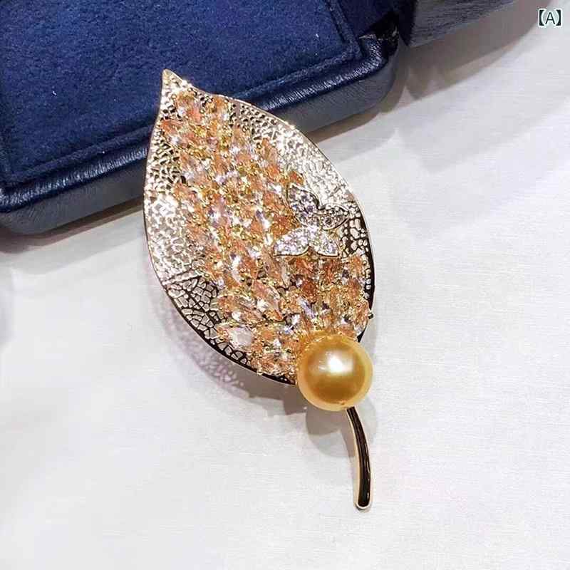 アクセサリー ブローチ 美しい 金 メッキ 象嵌 淡水 パール リーフ コサージュピン ハイエンド イン チャイナ 韓国