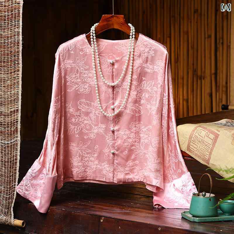 トップス ジャケット 民族衣装 レディース 中華風 レトロ 衣装 韓服 ショート 袖口 刺繍 レーヨン ジャカード スリム ショート