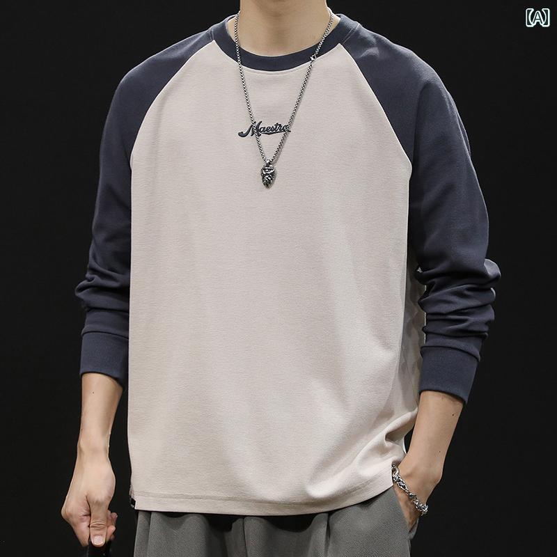 メンズ 厚手 長袖 T シャツ ロン ゆったり 大きいサイズ 春 インナー 継ぎ 合わせ 配色