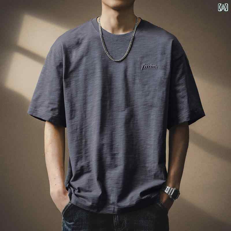 Tシャツ 半袖 夏 メンズ 紳士服 メンズ トップス おしゃれ レトロ ストリート カジュアル ラウンドネック シンプル