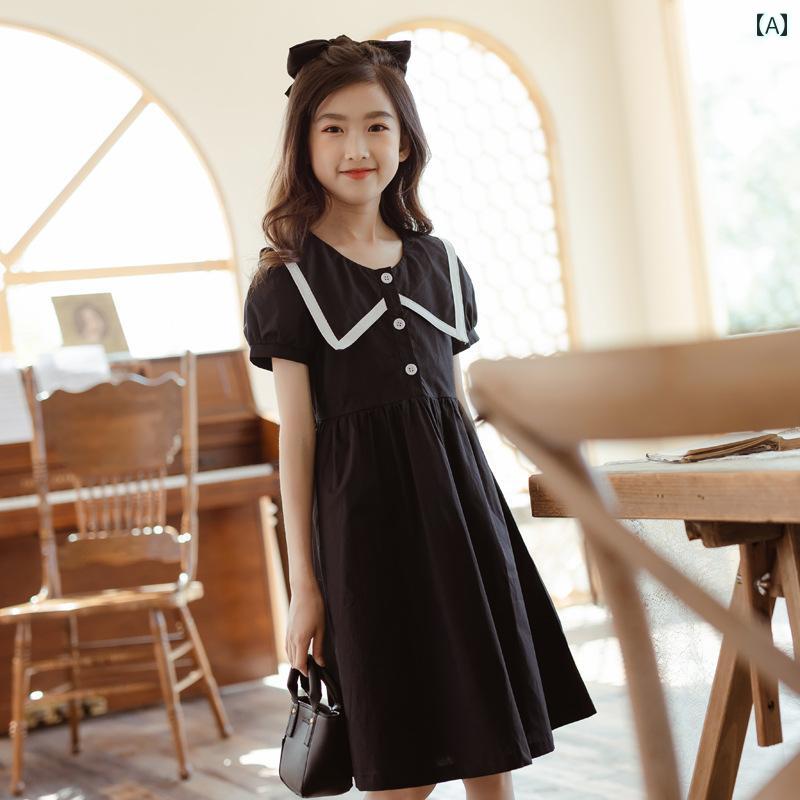 夏 ワンピース かわいい 女の子 ガールズ ドレス 中 大型 子供 カレッジ 人形 ファッション 半袖 スカート