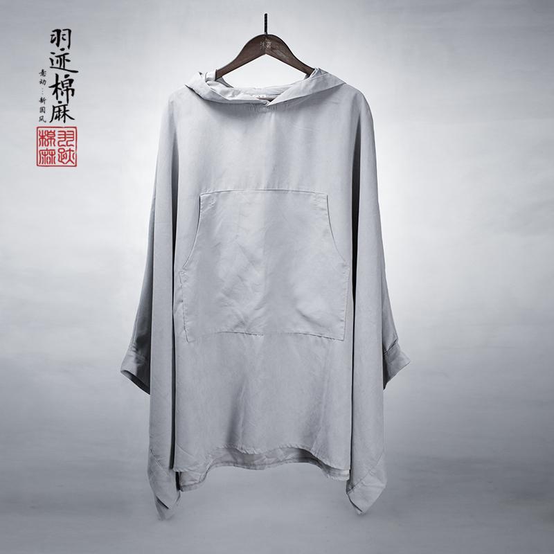 シャツ メンズ 秋 長袖 中華風 服 スウェット フード バット スリーブ ブラウス マント レトロ パーカー