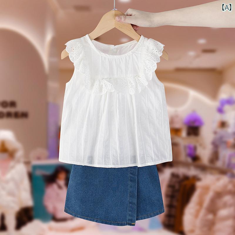 トップス キッズ ウェア ガールズ スーツ 夏 子供服 小さい ガールズ レース フライング スリーブ フリル ショーツ 2点 セット