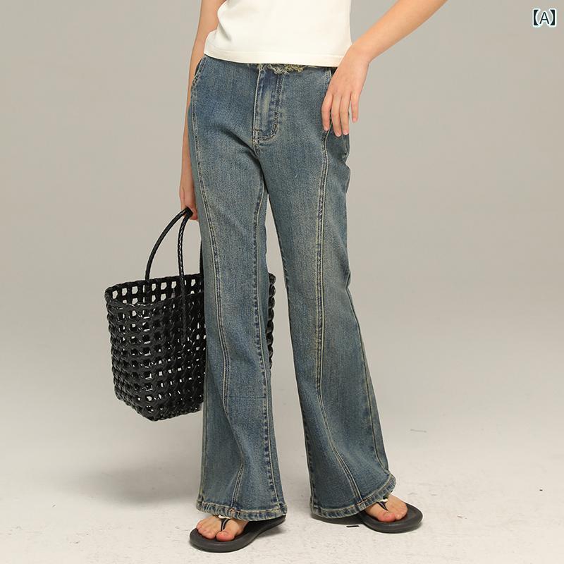 パンツ デニムパンツ キッズ 小さい 女の子 ジーンズ 子供用 春秋 西洋風 中型 大型 子供用 カジュアル ウォッシュド 少し フレアパンツ