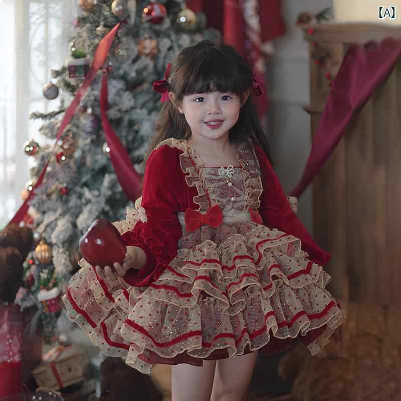 ドレス 女の子 ガールズ ロリータ プリンセス クリスマス ベビー 誕生日 一年生 パフ レッド 新年｜セキュアデポ