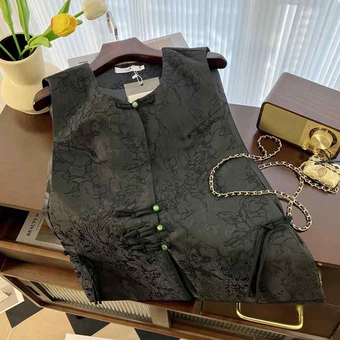 レディース 秋 冬 ベスト 唐装 ベスト 中華風 刺繍 レトロ バックル 中華風 ベスト アウター用 ノースリーブ チョッキ