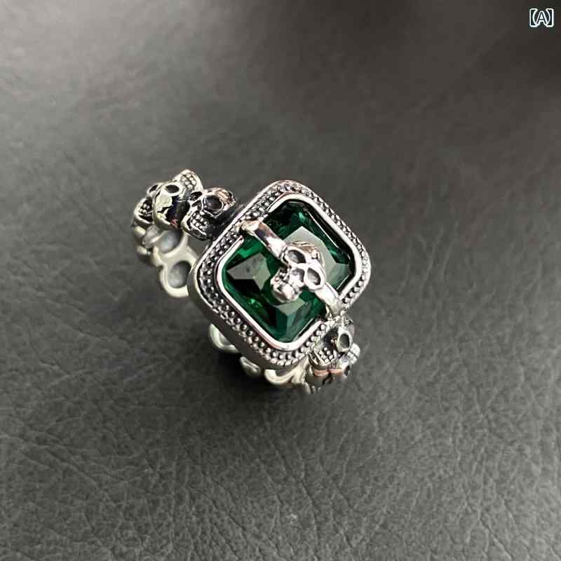 指輪 重厚 カラー ストーン スカル オープン リング レディース 婦人 装飾品 レディース クール リング ワンポイント ファッション オシャレ 上品