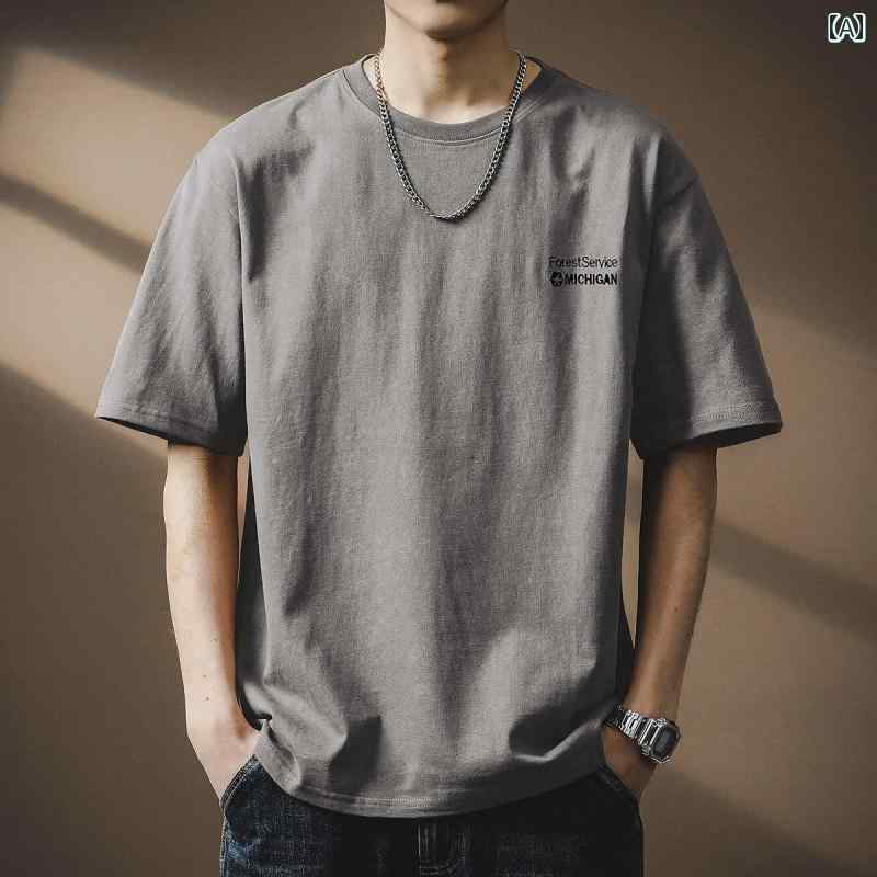 Tシャツ 半袖 夏 メンズ 紳士服 メンズ トップス おしゃれ レトロ ストリート カジュアル ラウンドネック シンプル