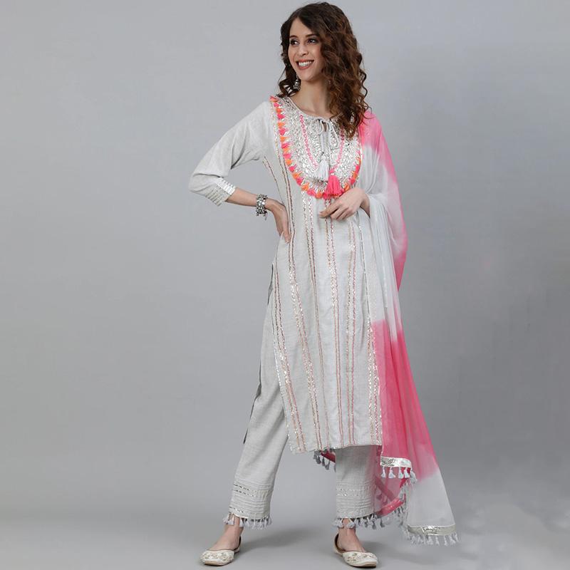 インド レディース 服 ファッション レディース 婦人服 綿 コットン トップス ロングパンツ ショール ズボン ３点セット