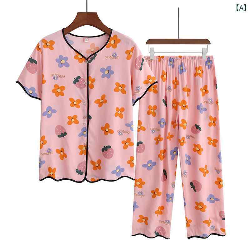 パジャマ レディース 婦人服 2点セット トップス シャツ ズボン セットアップ 春夏服 薄手 半袖 シニア リラックス 総柄 彩やか ゆったり ラクちん 上下セット ルームウェア 部屋着 涼し