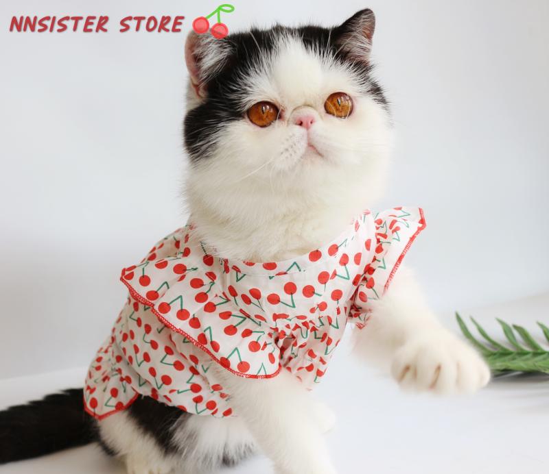 ペット品 洋服 ワンちゃん 猫ちゃん おしゃれファッション 夏 チェリー かわいい プリンセスドレス 猫服 綿 通気性 脱落防止 薄手 ドレス 英国 ショート 犬