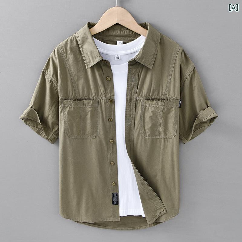 メンズ 夏 トップス シャツ サマー ワークウェア 半袖 薄手 ジャケット 服