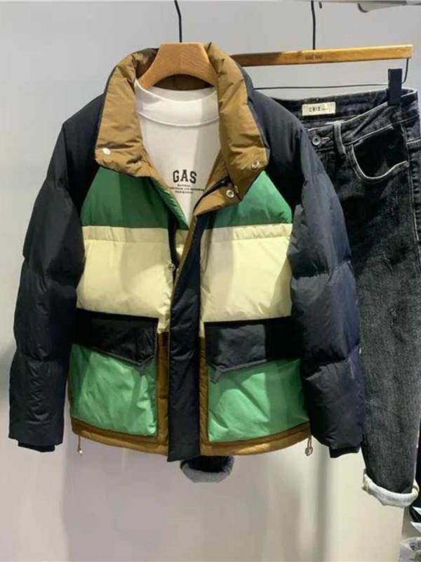 ジャケット メンズ ファッション 冬 ゆったり 暖かい スタンドカラー 対照的 色 パン カジュアル ワークウェア 綿
