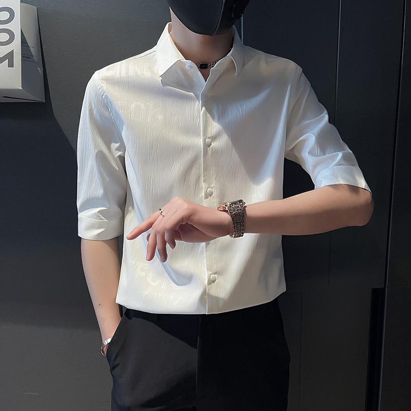 メンズ 七分袖 半袖 夏 半袖 シャツ 豪華感 ハーフ袖 ボタンカラー ポインテッドカラー スリムフィット ファッション スタイリッシュ きれいめ 4,708円