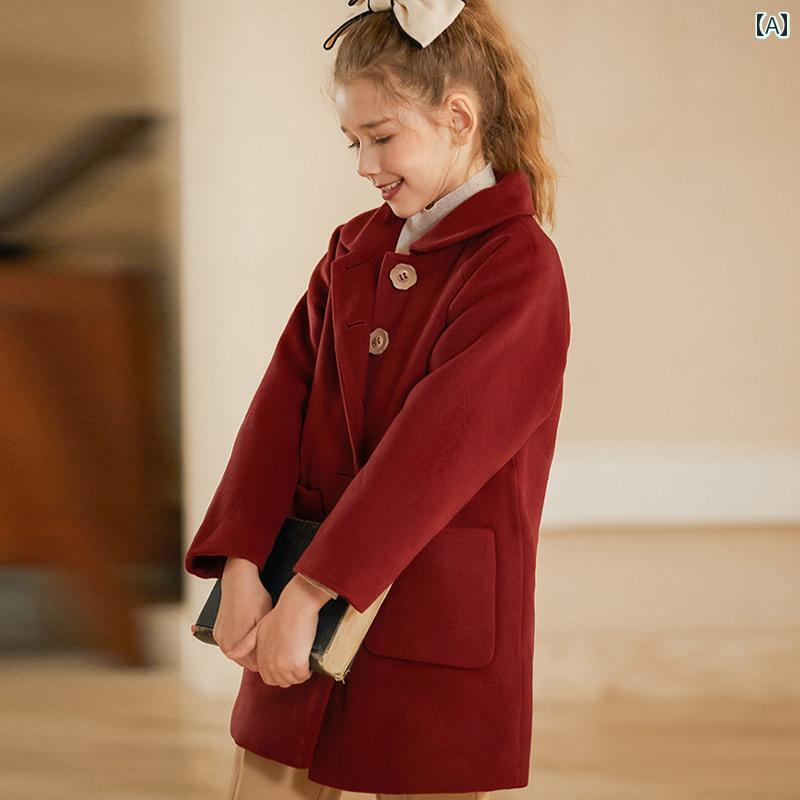 コート ウール おしゃれ 子供服 キッズ ナチュラル カントリー ミドル丈 パッド入り 冬 レッド 正月