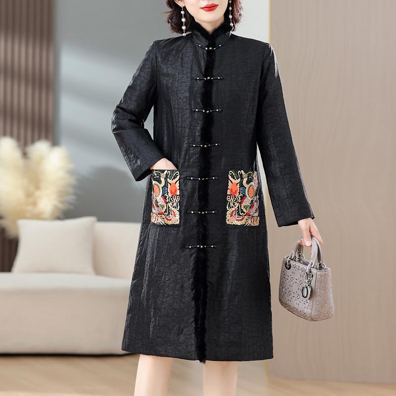 コート ジャケット レディース カジュアル きれいめ 婦人服 マザーズ 冬 亀柄 綿服 ミドル丈 刺繍 毛皮 レトロ 女性|セキュアデポ