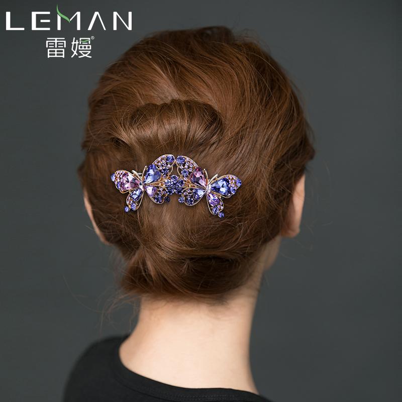 ヘアアクセサリー エレガント 髪飾り バレッタ ヘアピン 韓国 ラインストーン ピン 蝶 ミディアム バック ヘッド