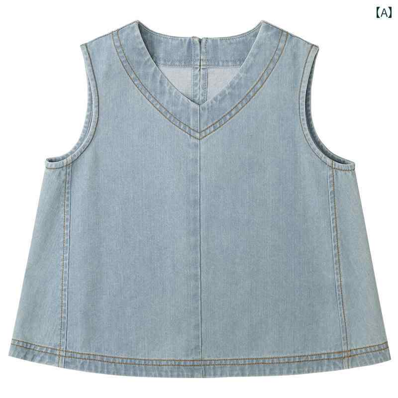 トップス スカート 子供服 おしゃれ キッズ ベスト ノースリーブ ショート ベビー 夏服 薄手 女の子 デニムスーツ おしゃれ