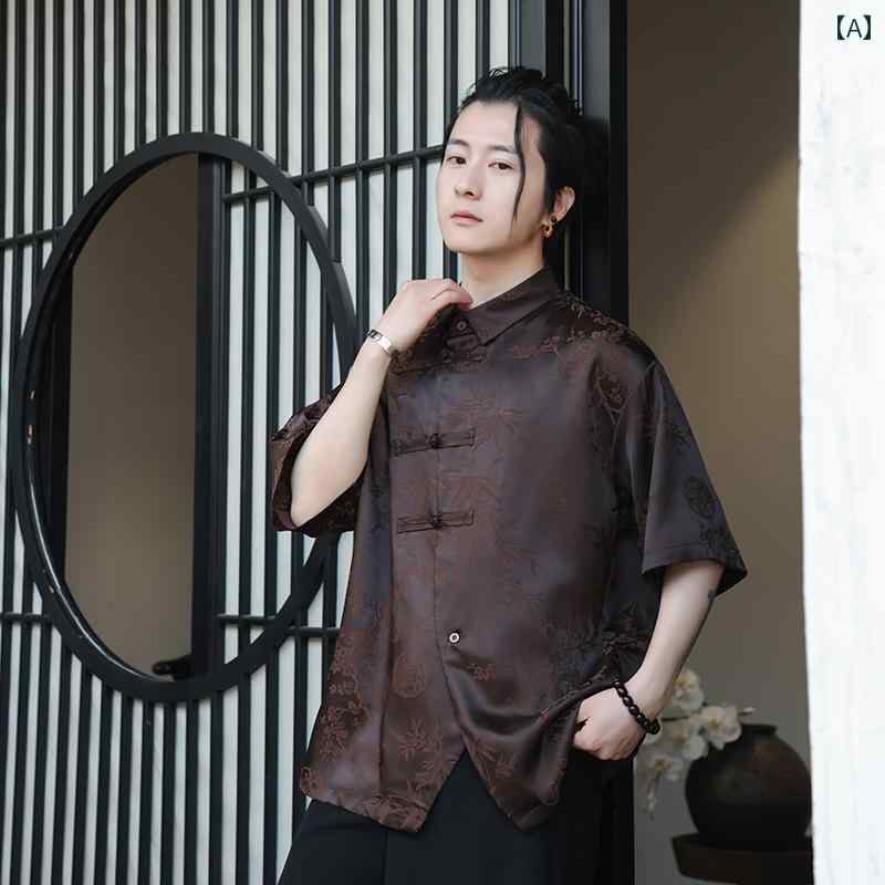 メンズ 涼しげ シャツ チャイナ風 夏 薄手 ジャカード 半袖 唐装 漢服 大きいサイズ トップス 5,257円