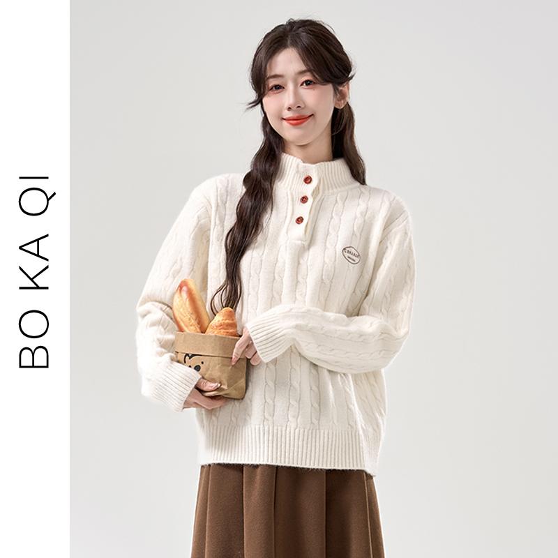 レディース ファッション 秋冬 ハーフ タートルネック ツイスト 厚手 セーター 女性 ガーリー カレッジ プルオーバー 暖かい ニット セーター