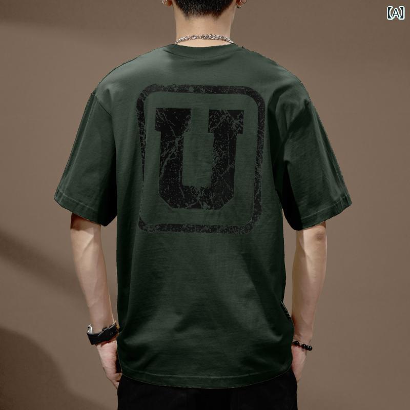 Tシャツ おしゃれ メンズ 半袖 夏 ストリート アメリカン カジュアル 紳士服 メンズ ゆったり トップス レトロ ラウンドネック プリント
