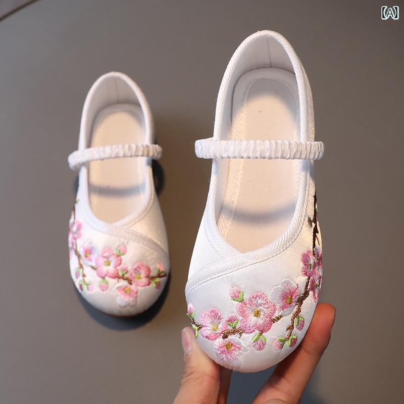 シューズ 靴 子供靴 かわいい メリージェーン 歩きやすい キッズ 女の子 漢服 レトロ 衣装 中華風 唐服 チャイニーズスタイル 刺繍入り 古風 子供 布靴