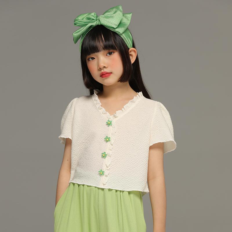 トップス Tシャツ キッズ おしゃれ ナチュラル 小さい 女の子 半袖 子供服 夏 中型 大型 子供用 通気性 Vネック 薄手