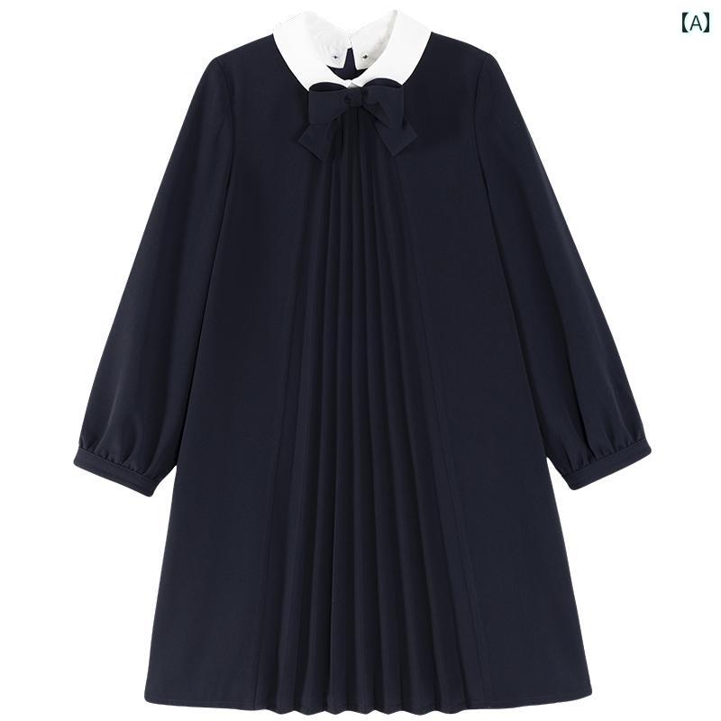 ドレス ワンピース キッズ かわいい ナチュラル 子供服 春夏 ブルー カレッジ スタイル 子供 長袖 女の子 リボン プリンセス