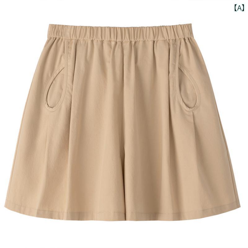 パンツ ハーフパンツ キッズ 子供服用 カーキ カジュアル ワイド レッグ 綿 五分丈 女の子用 ショート 中型 大型 子供用 夏用 薄手