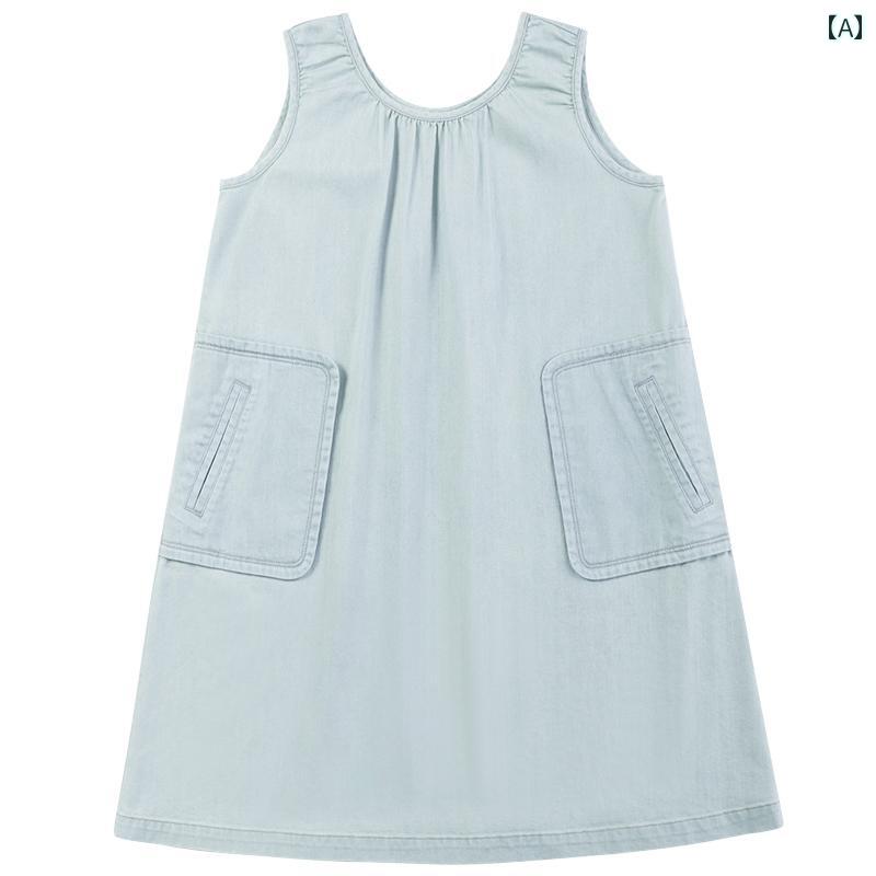 お召しもの 衣裳 キッズ 愛くるしい 自然的 小わっぱ服 夏 親子 心地よい 周囲の状況に 人懐っこい ウォッシュ ともし火 青色ジーンズ ノースリーブより良い お上さん キッズ・ベビー・マタニティ-その他-キッズファッション