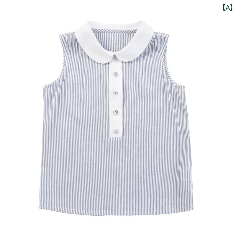 トップス ノースリーブ 小わっぱ服 九夏お召しもの 冷やりとした 心地よい 自然的 普段使い走り キッズ 夏に 透け透け 引きあわせる的 色 あやつり人形 襟 親子 心地よい 縞模様 より良い その他-キッズファッション-キッズ・ベビー・マタニティ