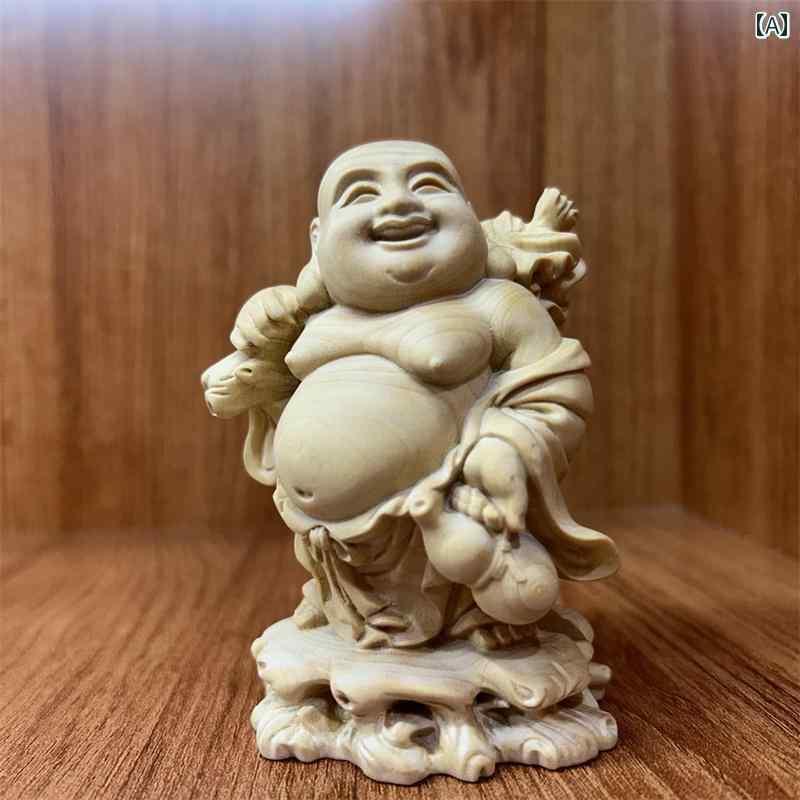 弥勒菩薩 布袋 七福神 飾りつけ 木 飾りもの 室内かざり付ける 室内装飾 小物 事務室 勉強机 刻みつける 菩薩 仏像 釈迦牟尼 瀬戸もの風 芸術 御防御すること